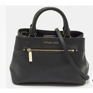 Michael Kors Hailee Large Leather Satchel Shoulder Black Bag Classic Designer